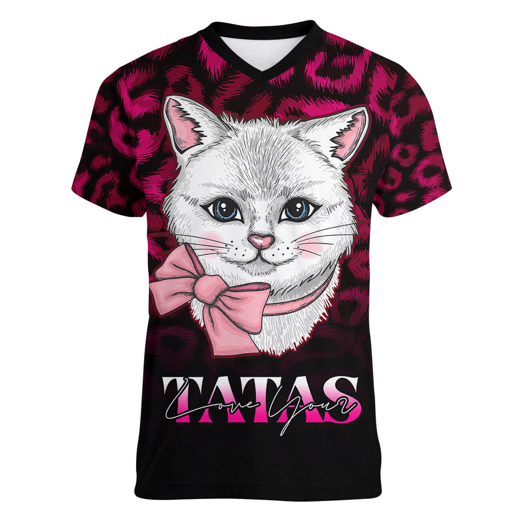 Personalised Love Your Tatas Women V Neck T Shirt Cat Breast Cancer Awareness - Wonder Print Shop