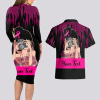 Personalised Girl Power Couples Matching Long Sleeve Bodycon Dress and Hawaiian Shirt Day Of The Girl Breast Cancer Awareness - Wonder Print Shop