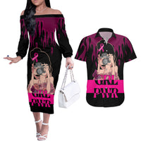 Personalised Girl Power Couples Matching Off The Shoulder Long Sleeve Dress and Hawaiian Shirt Day Of The Girl Breast Cancer Awareness - Wonder Print Shop