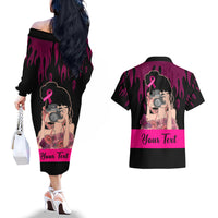 Personalised Girl Power Couples Matching Off The Shoulder Long Sleeve Dress and Hawaiian Shirt Day Of The Girl Breast Cancer Awareness - Wonder Print Shop