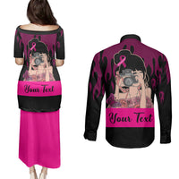 Personalised Girl Power Couples Matching Puletasi Dress and Long Sleeve Button Shirts Day Of The Girl Breast Cancer Awareness - Wonder Print Shop