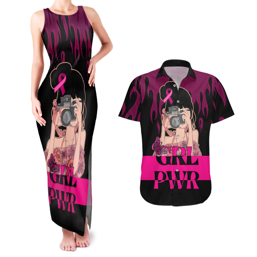 Personalised Girl Power Couples Matching Tank Maxi Dress and Hawaiian Shirt Day Of The Girl Breast Cancer Awareness - Wonder Print Shop