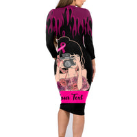 Personalised Girl Power Family Matching Long Sleeve Bodycon Dress and Hawaiian Shirt Day Of The Girl Breast Cancer Awareness - Wonder Print Shop