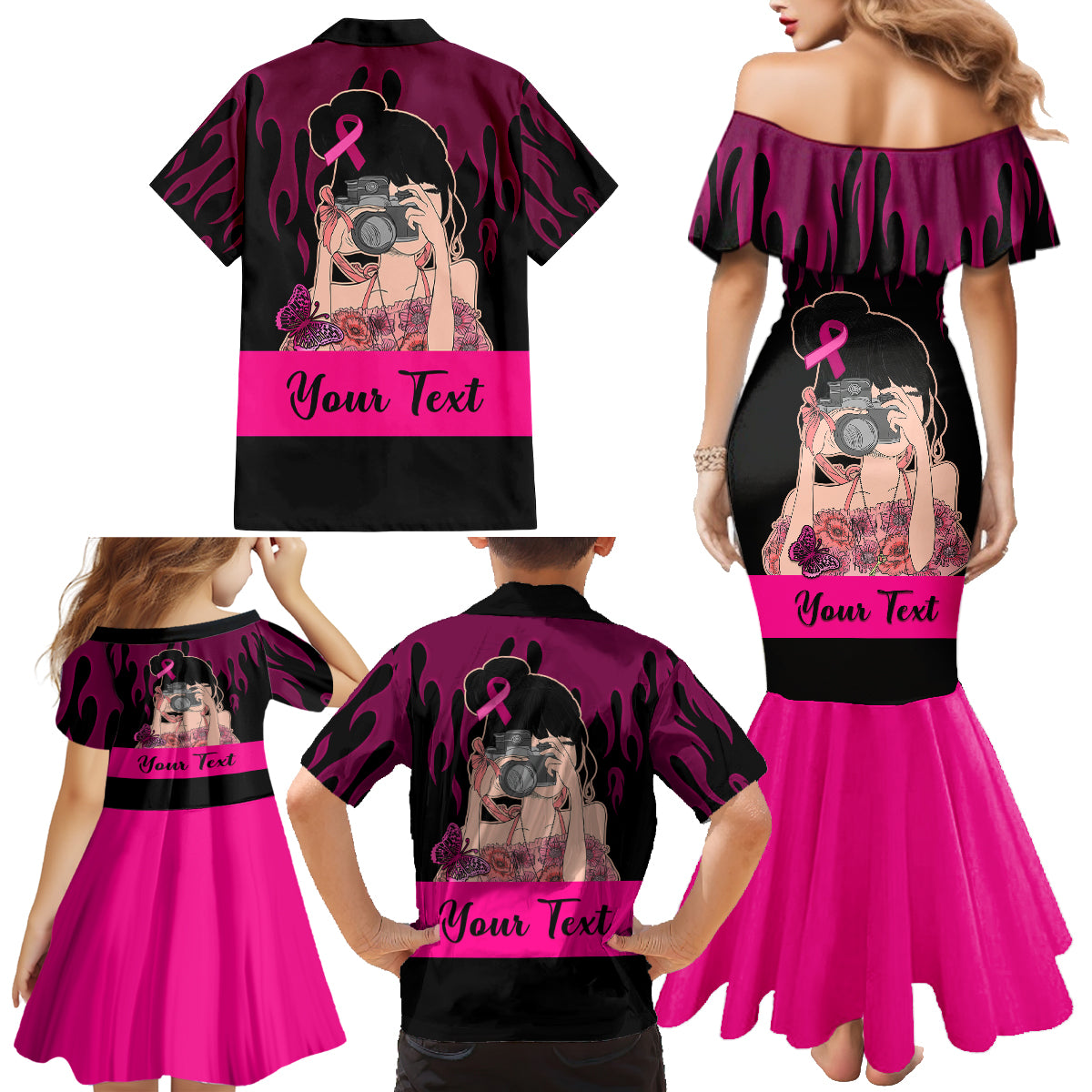 Personalised Girl Power Family Matching Mermaid Dress and Hawaiian Shirt Day Of The Girl Breast Cancer Awareness - Wonder Print Shop