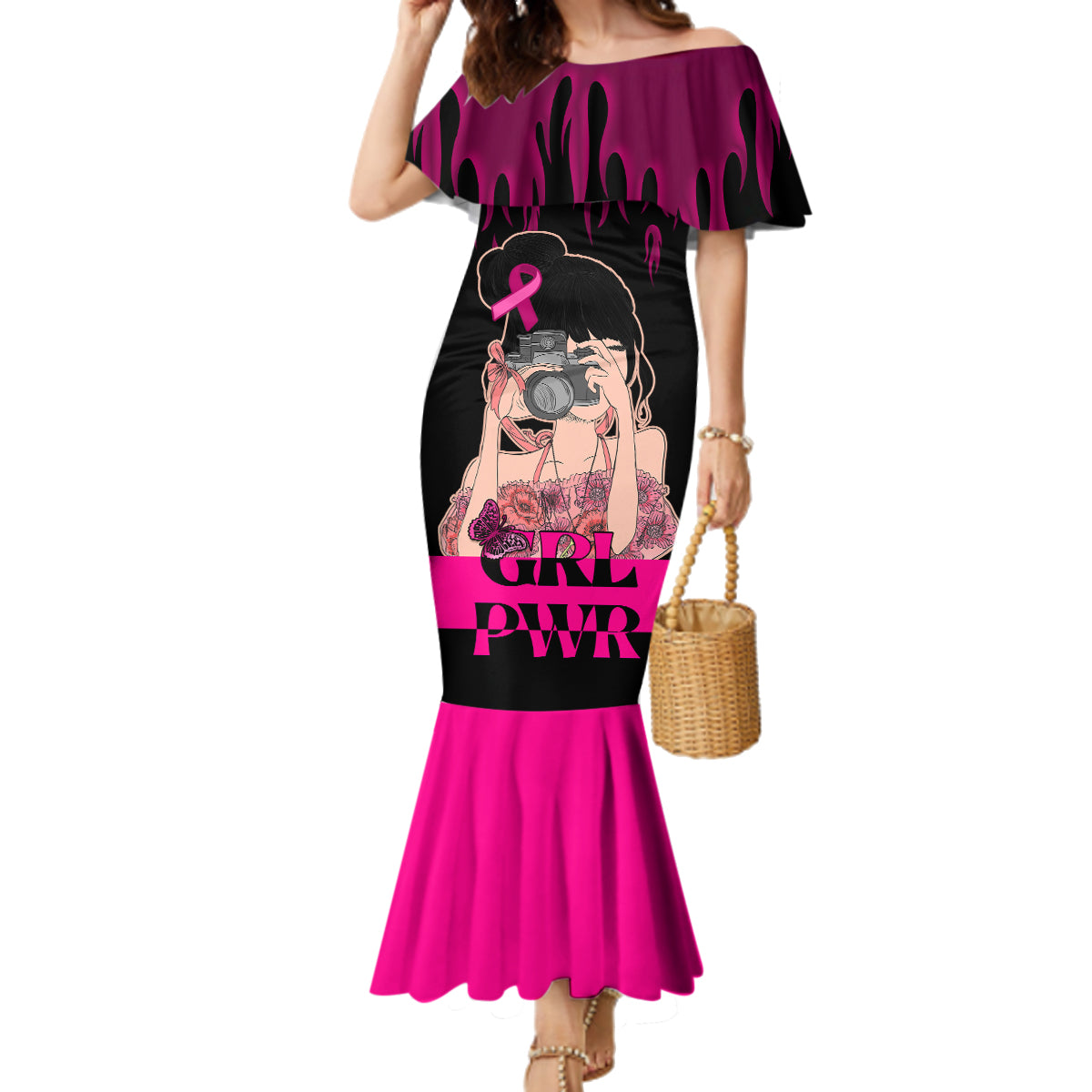 Personalised Girl Power Family Matching Mermaid Dress and Hawaiian Shirt Day Of The Girl Breast Cancer Awareness - Wonder Print Shop