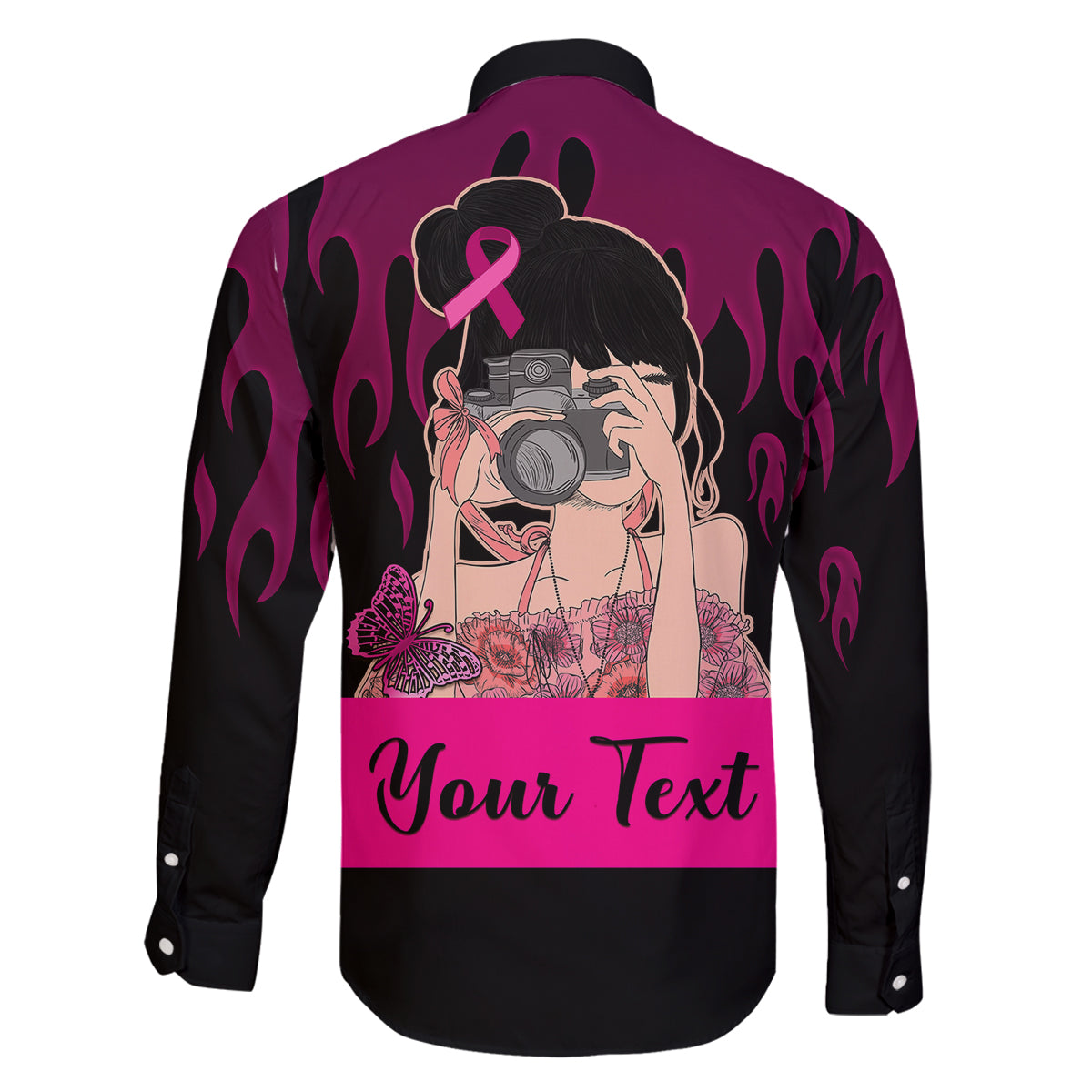 Personalised Girl Power Family Matching Off Shoulder Long Sleeve Dress and Hawaiian Shirt Day Of The Girl Breast Cancer Awareness - Wonder Print Shop