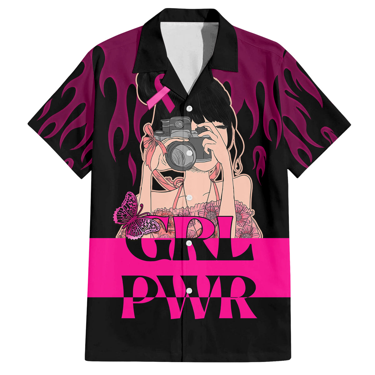 Personalised Girl Power Family Matching Off Shoulder Maxi Dress and Hawaiian Shirt Day Of The Girl Breast Cancer Awareness - Wonder Print Shop
