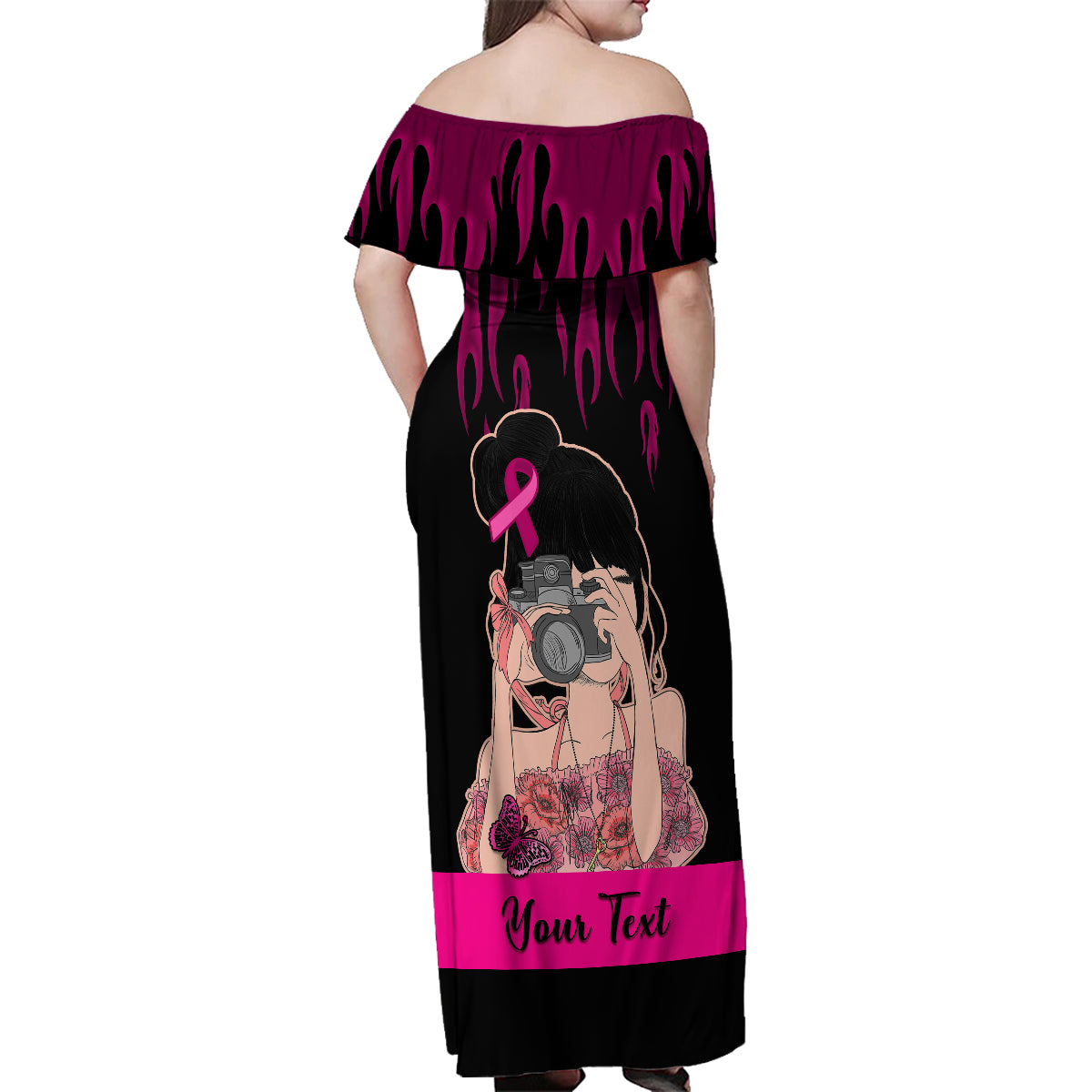 Personalised Girl Power Family Matching Off Shoulder Maxi Dress and Hawaiian Shirt Day Of The Girl Breast Cancer Awareness - Wonder Print Shop