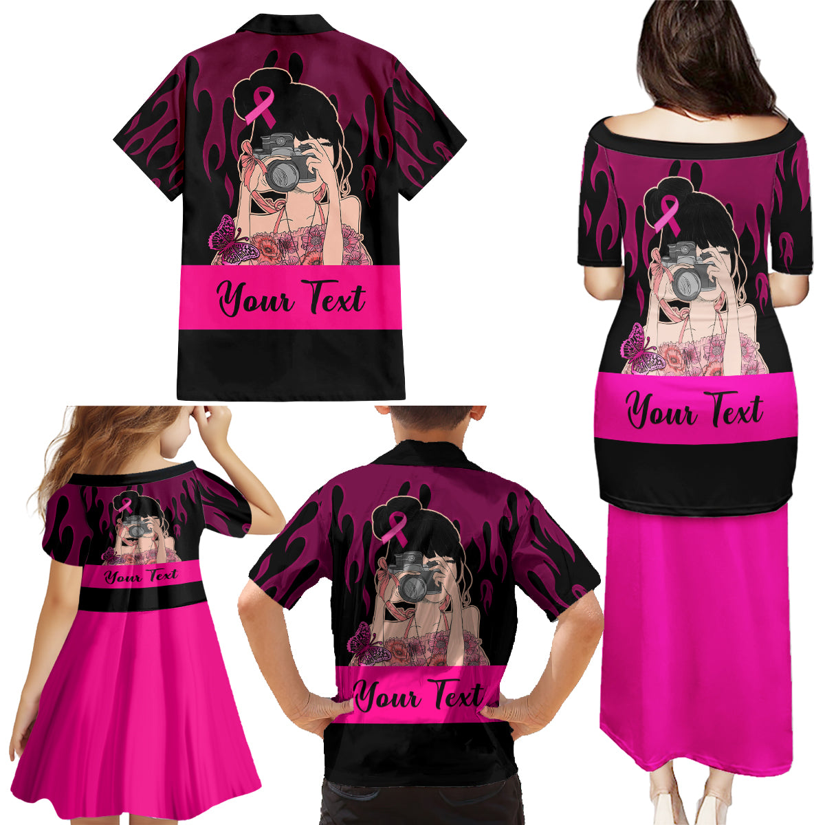 Personalised Girl Power Family Matching Puletasi Dress and Hawaiian Shirt Day Of The Girl Breast Cancer Awareness - Wonder Print Shop