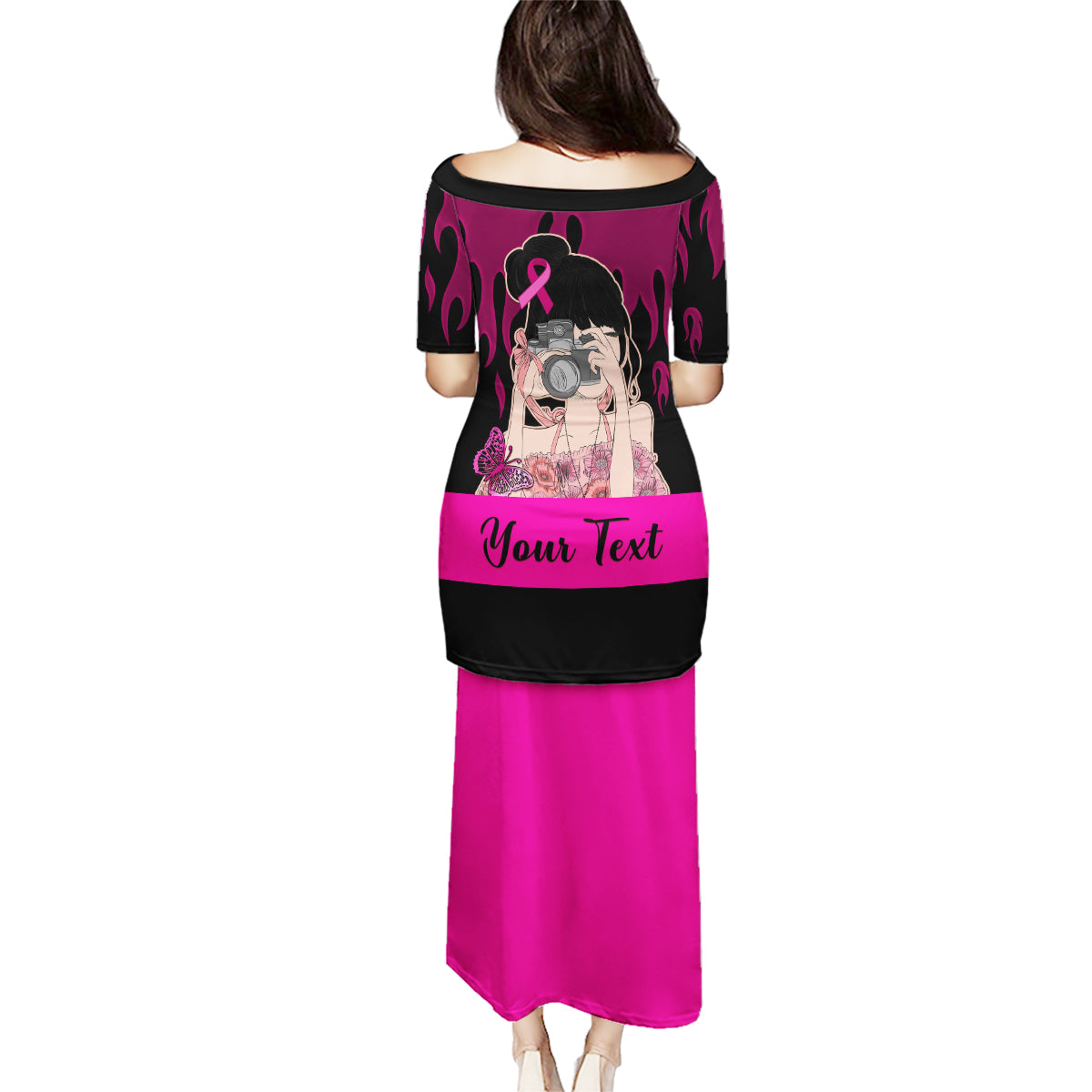 Personalised Girl Power Family Matching Puletasi Dress and Hawaiian Shirt Day Of The Girl Breast Cancer Awareness - Wonder Print Shop