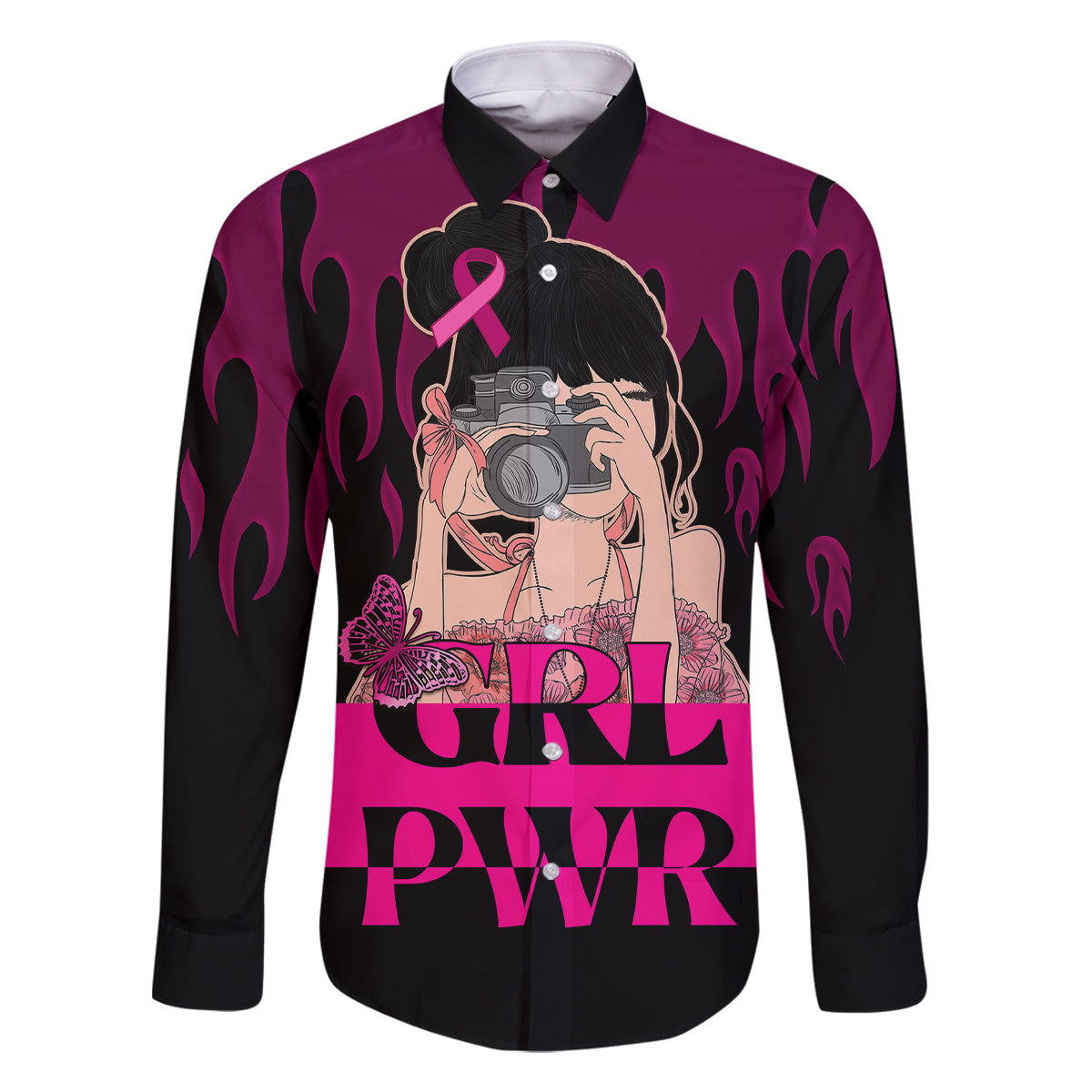 Personalised Girl Power Family Matching Short Sleeve Bodycon Dress and Hawaiian Shirt Day Of The Girl Breast Cancer Awareness - Wonder Print Shop