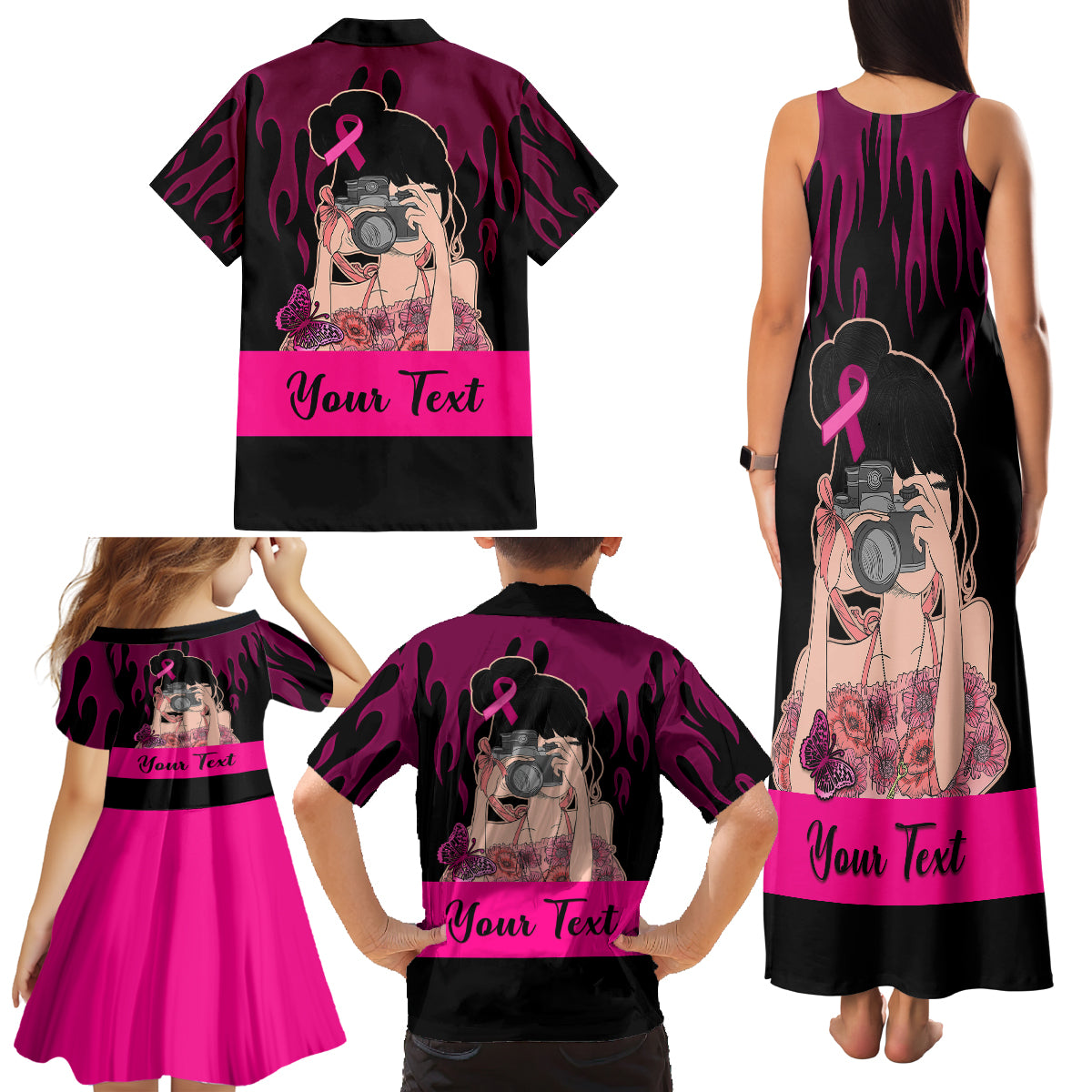 Personalised Girl Power Family Matching Tank Maxi Dress and Hawaiian Shirt Day Of The Girl Breast Cancer Awareness - Wonder Print Shop