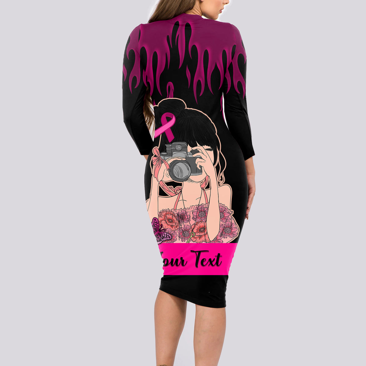 Personalised Girl Power Long Sleeve Bodycon Dress Day Of The Girl Breast Cancer Awareness - Wonder Print Shop