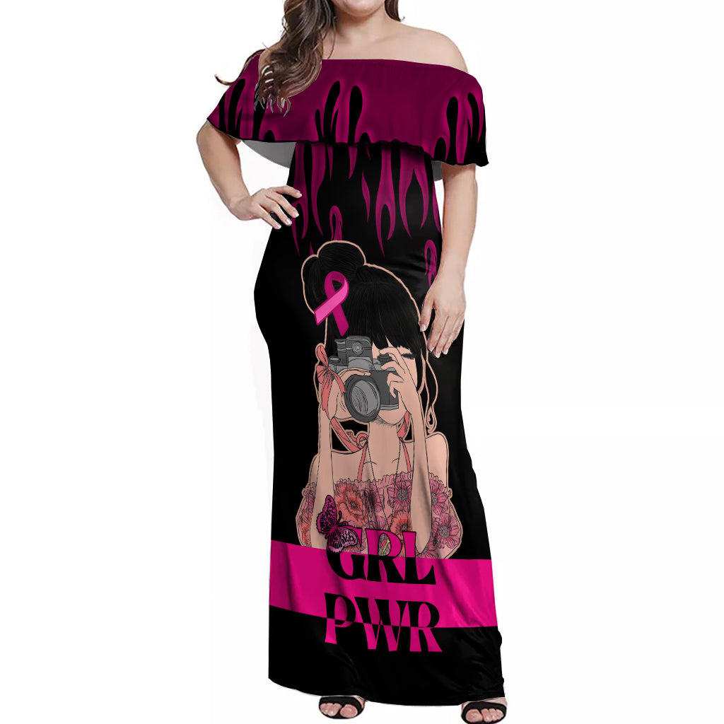 Personalised Girl Power Off Shoulder Maxi Dress Day Of The Girl Breast Cancer Awareness - Wonder Print Shop