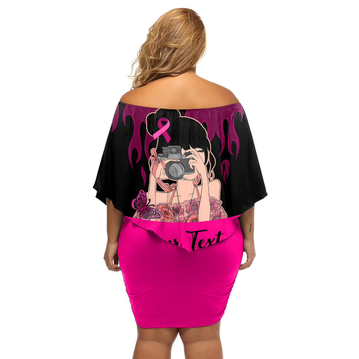 Personalised Girl Power Off Shoulder Short Dress Day Of The Girl Breast Cancer Awareness - Wonder Print Shop