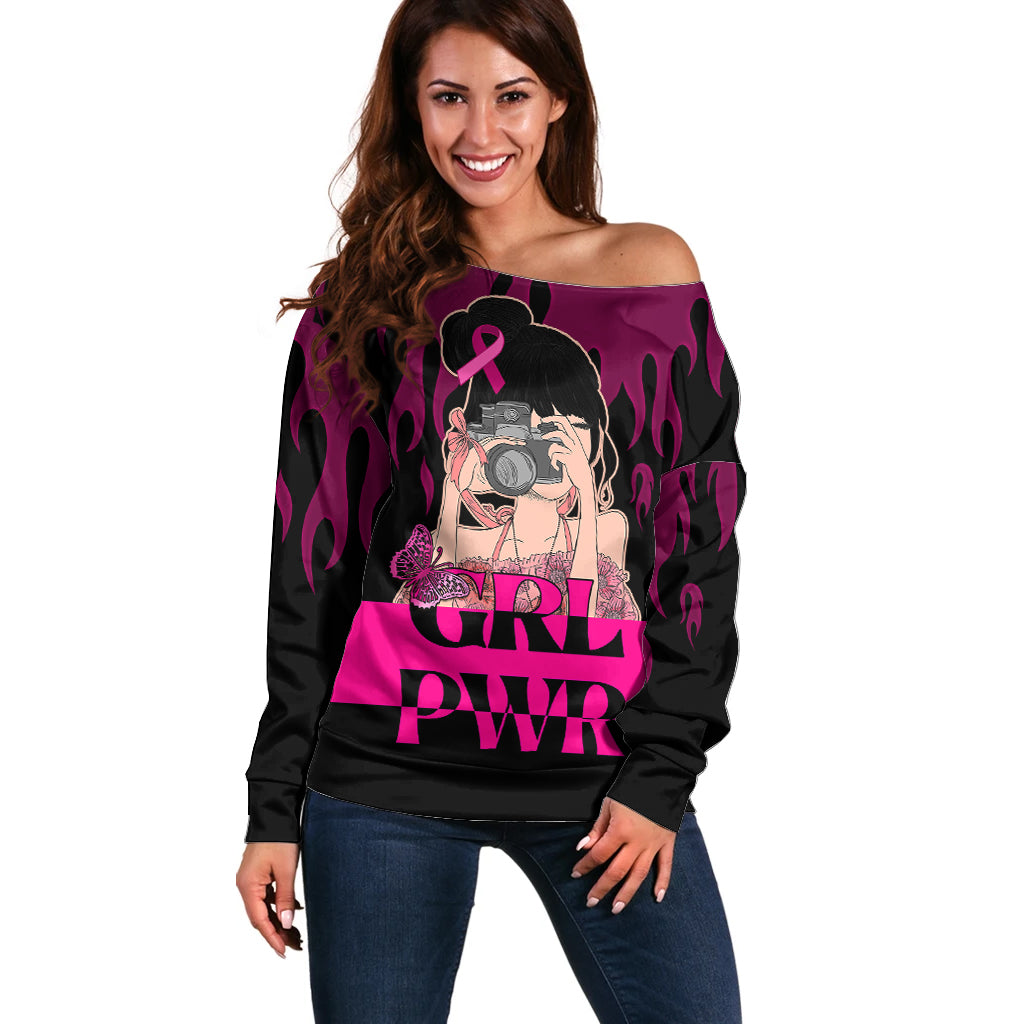 Personalised Girl Power Off Shoulder Sweater Day Of The Girl Breast Cancer Awareness - Wonder Print Shop
