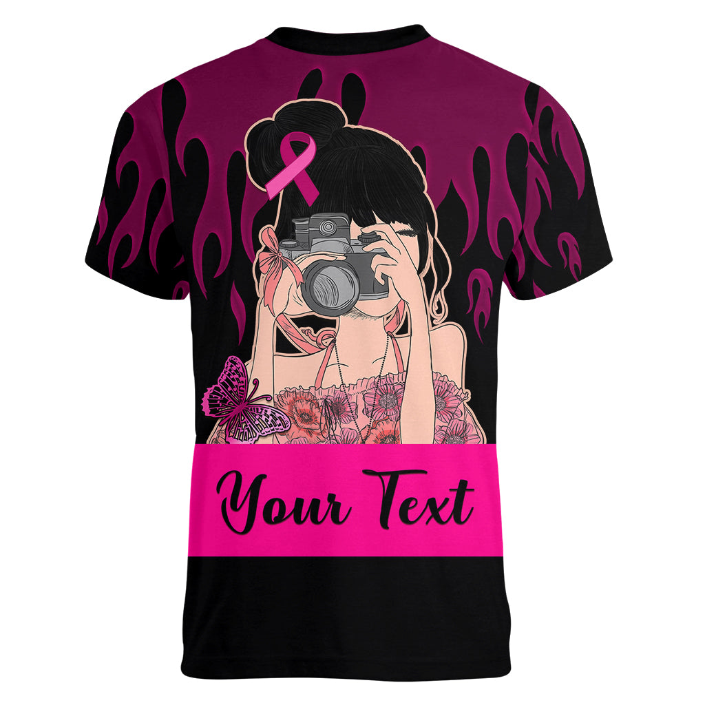 Personalised Girl Power Women V Neck T Shirt Day Of The Girl Breast Cancer Awareness - Wonder Print Shop