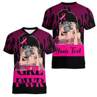 Personalised Girl Power Women V Neck T Shirt Day Of The Girl Breast Cancer Awareness - Wonder Print Shop