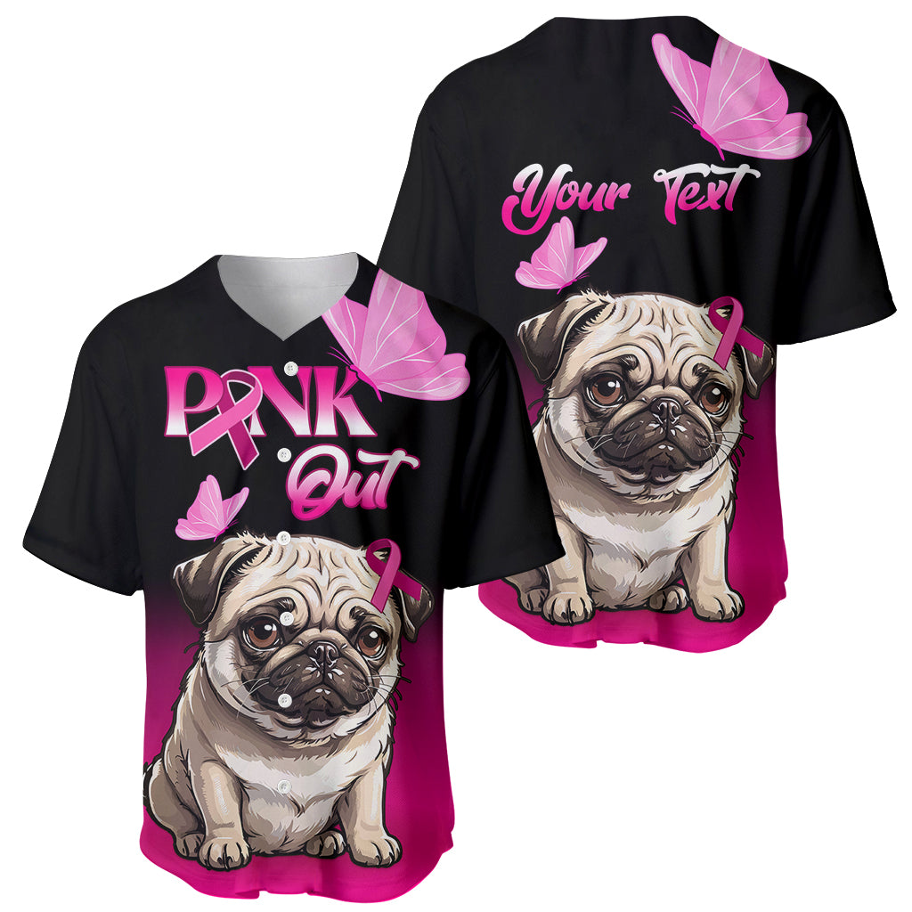 Personalised Pink Out Baseball Jersey Pug Dog Breast Cancer Awareness - Wonder Print Shop