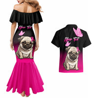 Personalised Pink Out Couples Matching Mermaid Dress and Hawaiian Shirt Pug Dog Breast Cancer Awareness - Wonder Print Shop