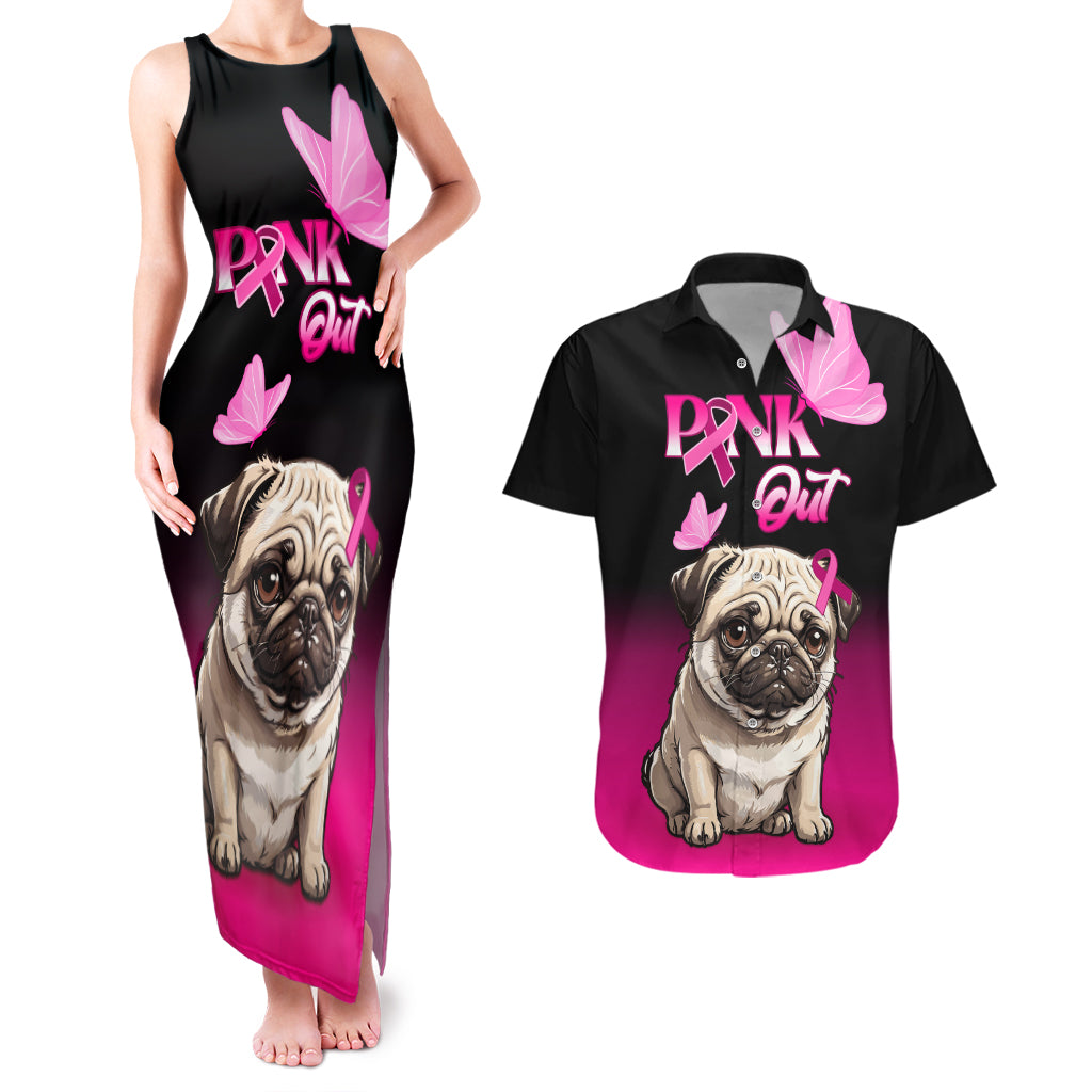Personalised Pink Out Couples Matching Tank Maxi Dress and Hawaiian Shirt Pug Dog Breast Cancer Awareness - Wonder Print Shop