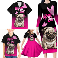 Personalised Pink Out Family Matching Long Sleeve Bodycon Dress and Hawaiian Shirt Pug Dog Breast Cancer Awareness - Wonder Print Shop