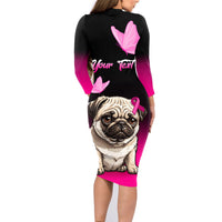 Personalised Pink Out Family Matching Long Sleeve Bodycon Dress and Hawaiian Shirt Pug Dog Breast Cancer Awareness - Wonder Print Shop