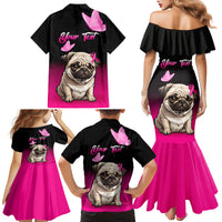 Personalised Pink Out Family Matching Mermaid Dress and Hawaiian Shirt Pug Dog Breast Cancer Awareness - Wonder Print Shop
