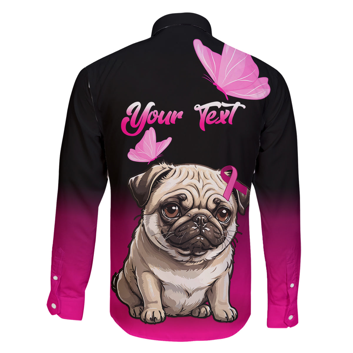 Personalised Pink Out Family Matching Mermaid Dress and Hawaiian Shirt Pug Dog Breast Cancer Awareness - Wonder Print Shop