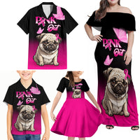 Personalised Pink Out Family Matching Off Shoulder Maxi Dress and Hawaiian Shirt Pug Dog Breast Cancer Awareness - Wonder Print Shop