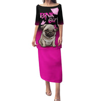 Personalised Pink Out Family Matching Puletasi Dress and Hawaiian Shirt Pug Dog Breast Cancer Awareness - Wonder Print Shop