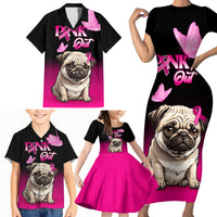 Personalised Pink Out Family Matching Short Sleeve Bodycon Dress and Hawaiian Shirt Pug Dog Breast Cancer Awareness - Wonder Print Shop