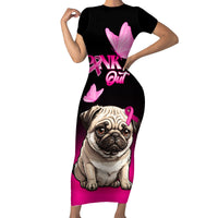 Personalised Pink Out Family Matching Short Sleeve Bodycon Dress and Hawaiian Shirt Pug Dog Breast Cancer Awareness - Wonder Print Shop