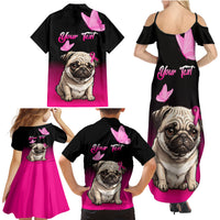 Personalised Pink Out Family Matching Summer Maxi Dress and Hawaiian Shirt Pug Dog Breast Cancer Awareness - Wonder Print Shop