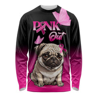 Personalised Pink Out Long Sleeve Shirt Pug Dog Breast Cancer Awareness LT01