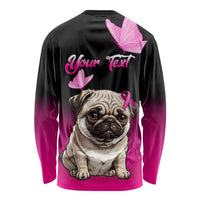 Personalised Pink Out Long Sleeve Shirt Pug Dog Breast Cancer Awareness LT01