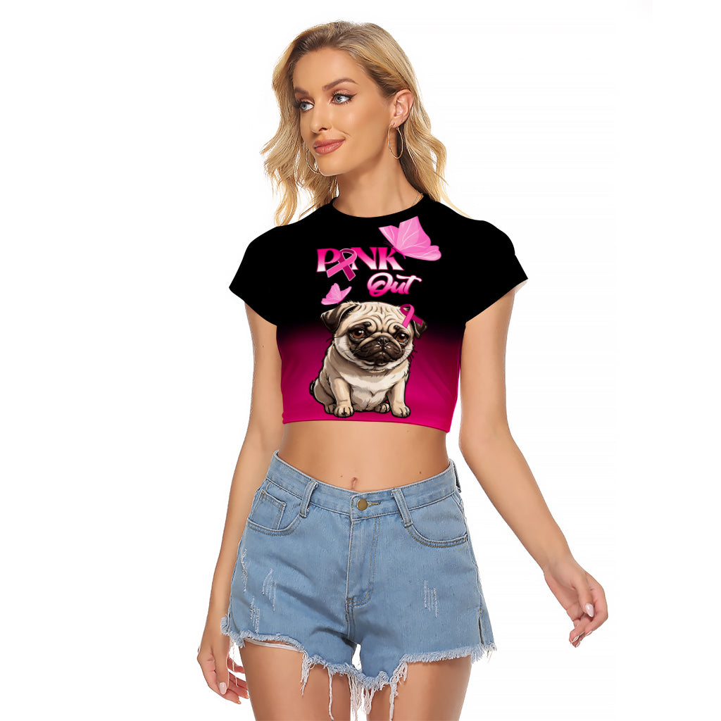 Personalised Pink Out Raglan Cropped T Shirt Pug Dog Breast Cancer Awareness - Wonder Print Shop