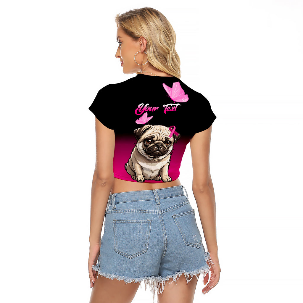 Personalised Pink Out Raglan Cropped T Shirt Pug Dog Breast Cancer Awareness - Wonder Print Shop
