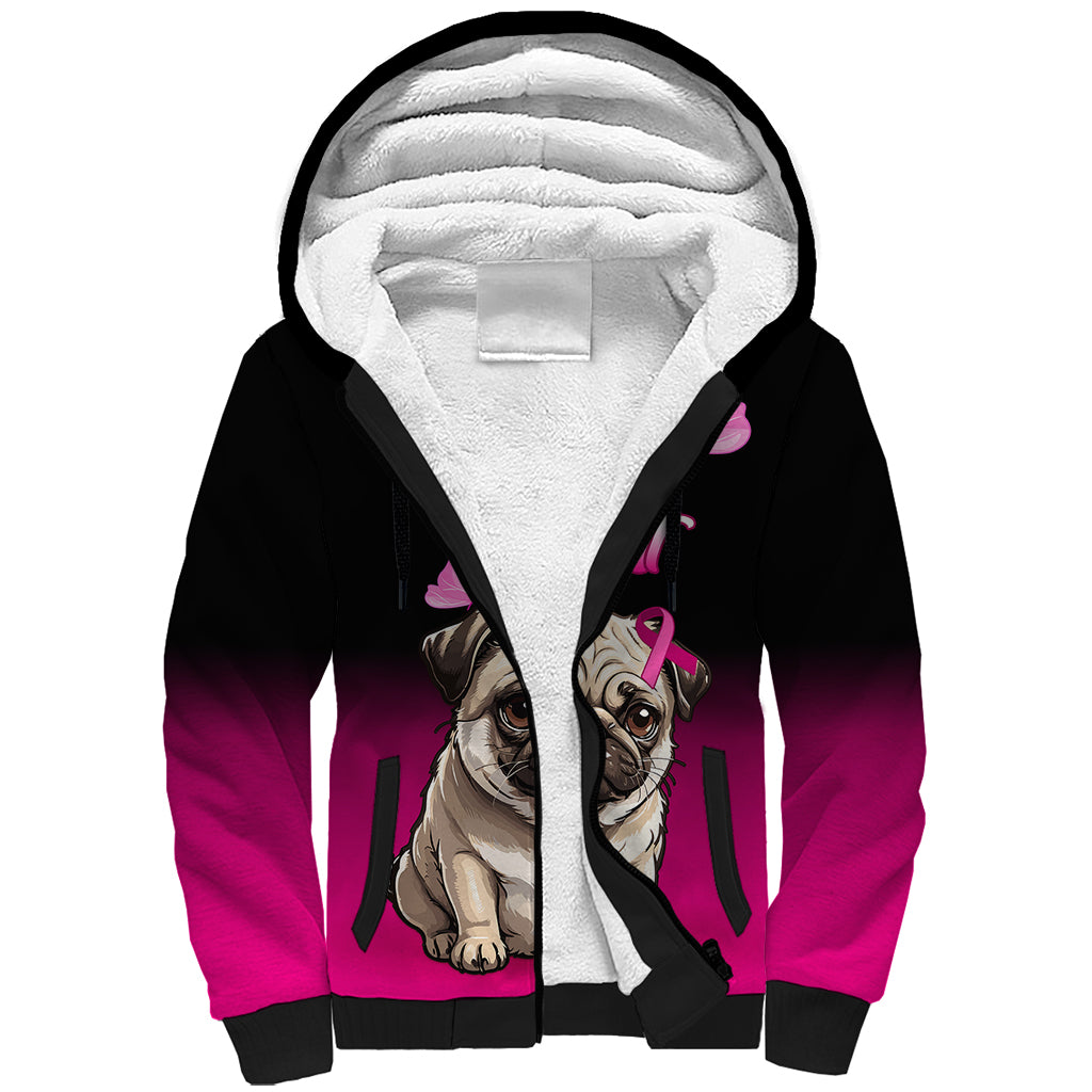 Personalised Pink Out Sherpa Hoodie Pug Dog Breast Cancer Awareness - Wonder Print Shop