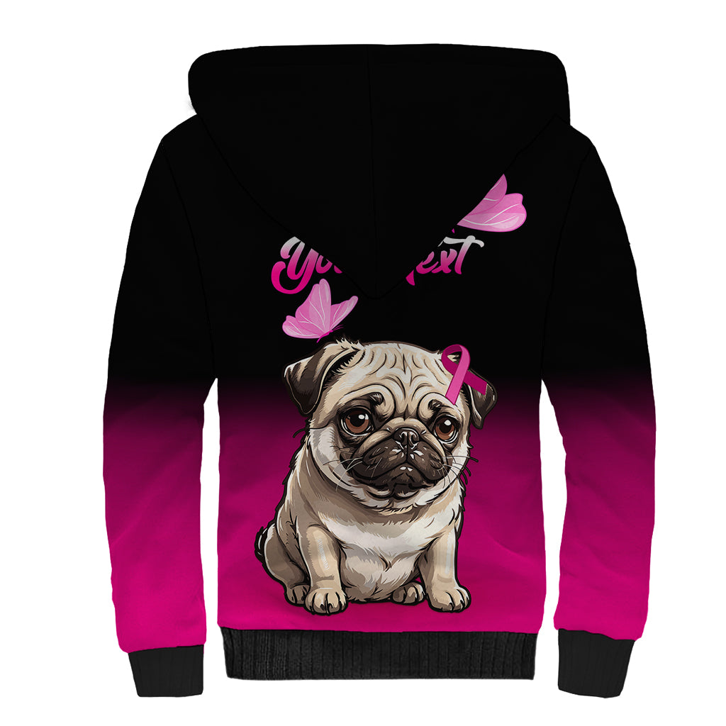 Personalised Pink Out Sherpa Hoodie Pug Dog Breast Cancer Awareness - Wonder Print Shop