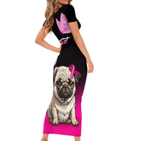 Personalised Pink Out Short Sleeve Bodycon Dress Pug Dog Breast Cancer Awareness - Wonder Print Shop