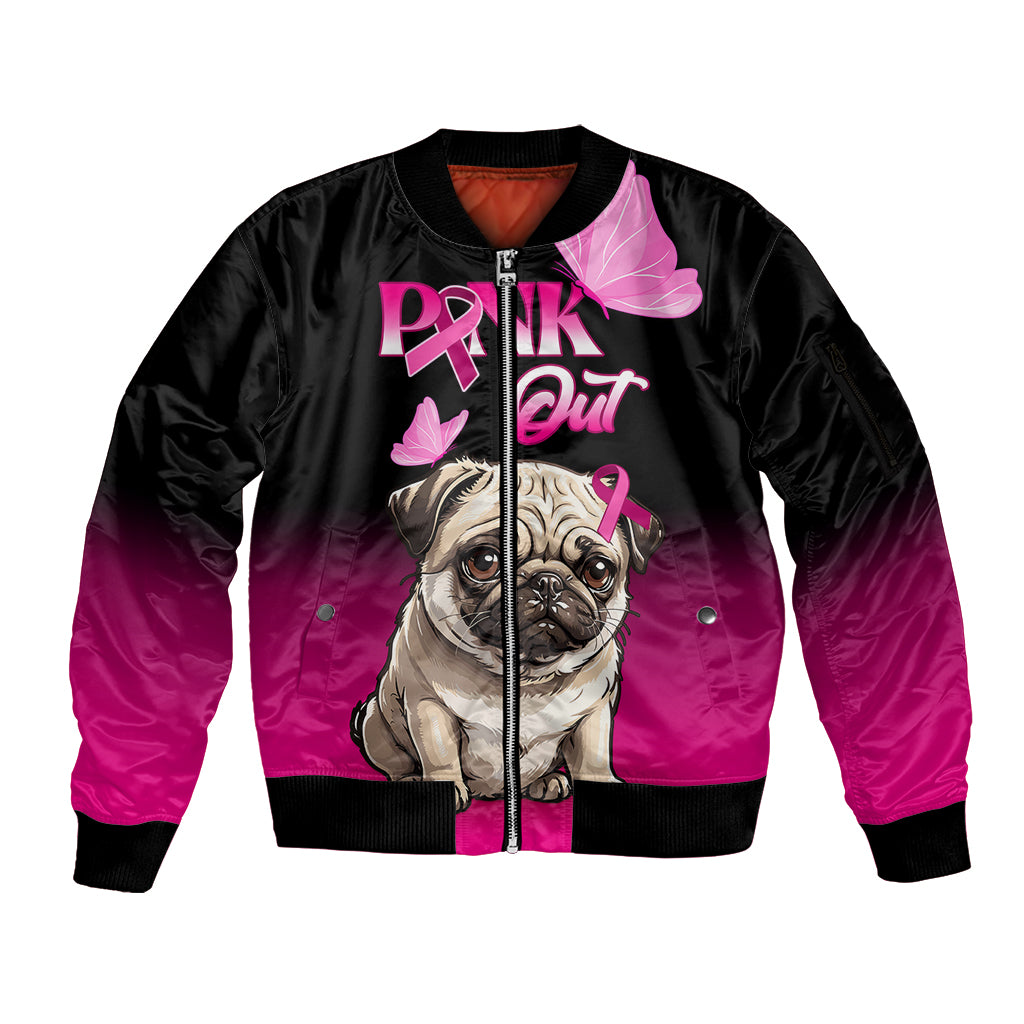 Personalised Pink Out Sleeve Zip Bomber Jacket Pug Dog Breast Cancer Awareness - Wonder Print Shop