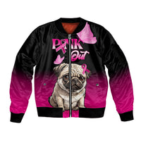 Personalised Pink Out Sleeve Zip Bomber Jacket Pug Dog Breast Cancer Awareness - Wonder Print Shop