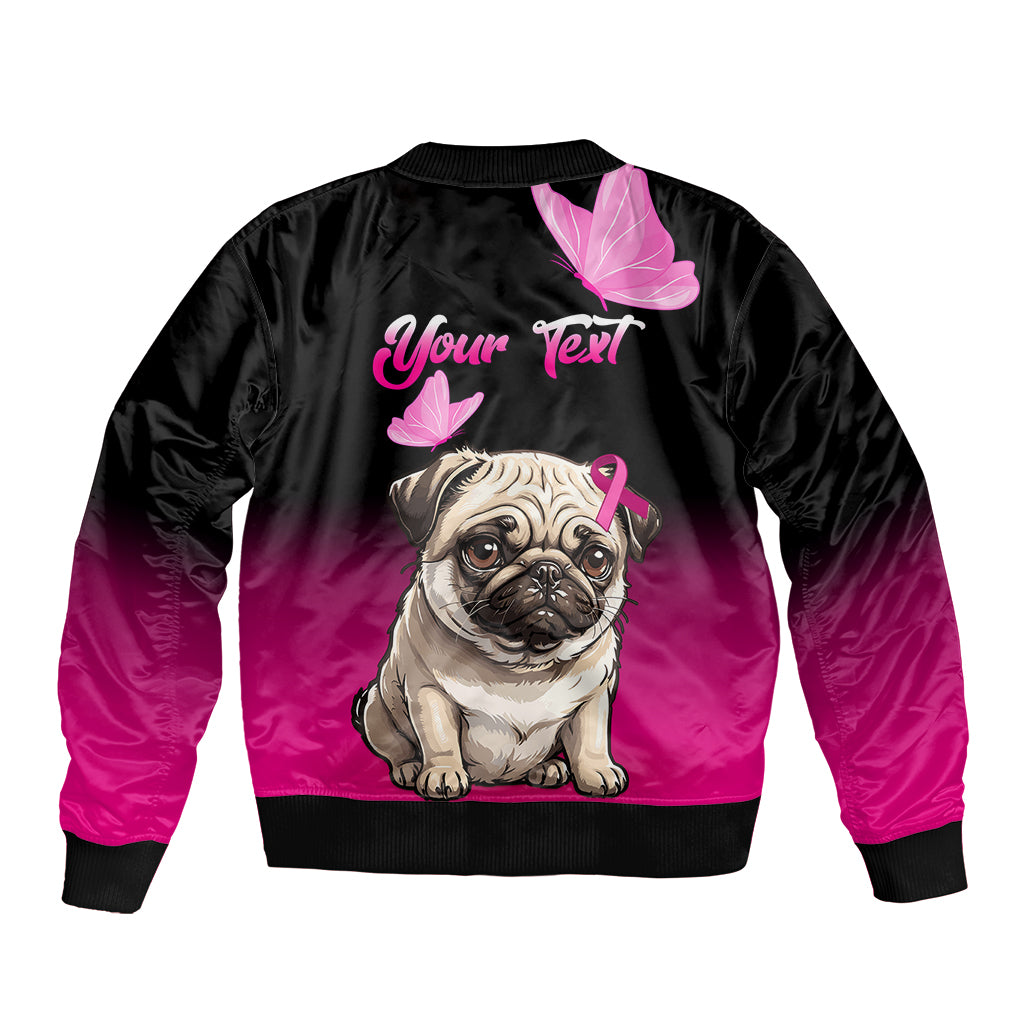 Personalised Pink Out Sleeve Zip Bomber Jacket Pug Dog Breast Cancer Awareness - Wonder Print Shop