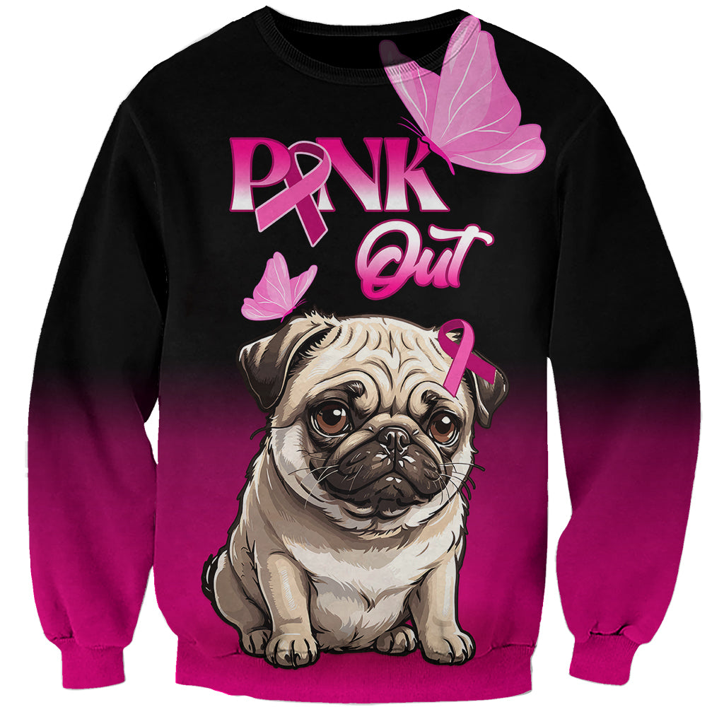 Personalised Pink Out Sweatshirt Pug Dog Breast Cancer Awareness - Wonder Print Shop