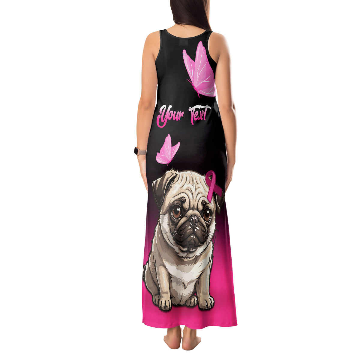 Personalised Pink Out Tank Maxi Dress Pug Dog Breast Cancer Awareness - Wonder Print Shop