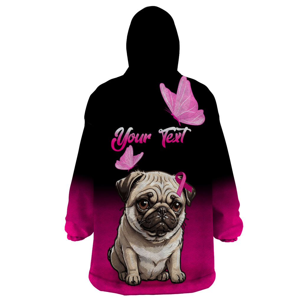 Personalised Pink Out Wearable Blanket Hoodie Pug Dog Breast Cancer Awareness - Wonder Print Shop