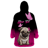 Personalised Pink Out Wearable Blanket Hoodie Pug Dog Breast Cancer Awareness - Wonder Print Shop