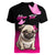 Personalised Pink Out Women V Neck T Shirt Pug Dog Breast Cancer Awareness - Wonder Print Shop