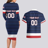 Custom USA Hockey Team Couples Matching Long Sleeve Bodycon Dress and Hawaiian Shirt Go Champions